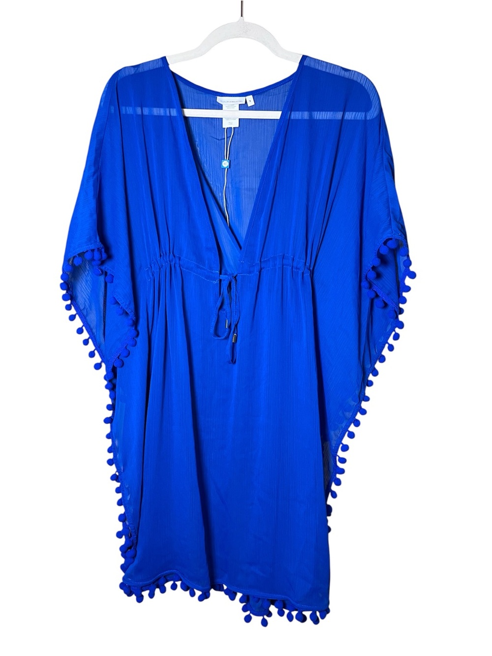 Bleu Rod Beattie Gypset Tasseled Caftan Tunic Beach Swim Cover Up Blue Small